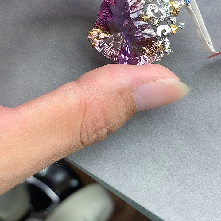 吊坠(不含链)银S925镀金镶嵌水晶紫黄晶吊坠裸石30ct