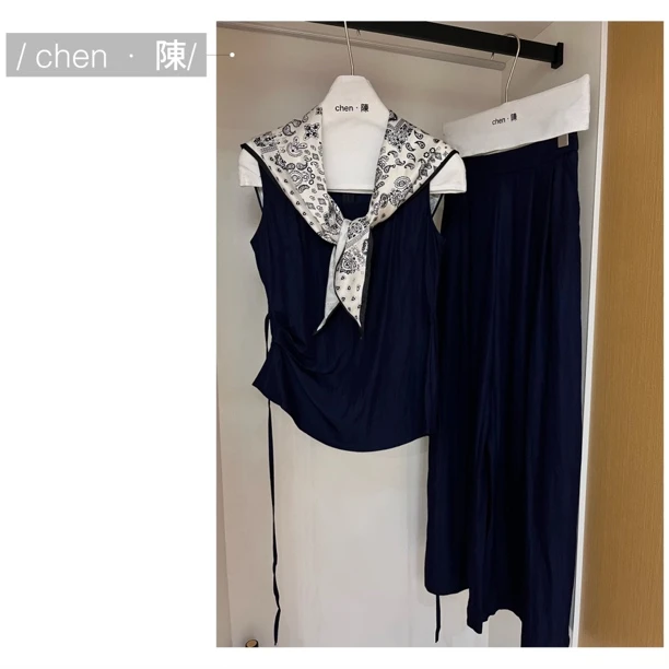 chen·陳韩风气质上衣➕裤子两件套（配丝巾）