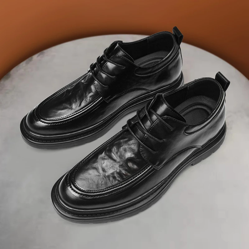 7735皮鞋男商务正装通勤男士休闲百搭时尚潮流系带耐磨黑色舒适鞋
