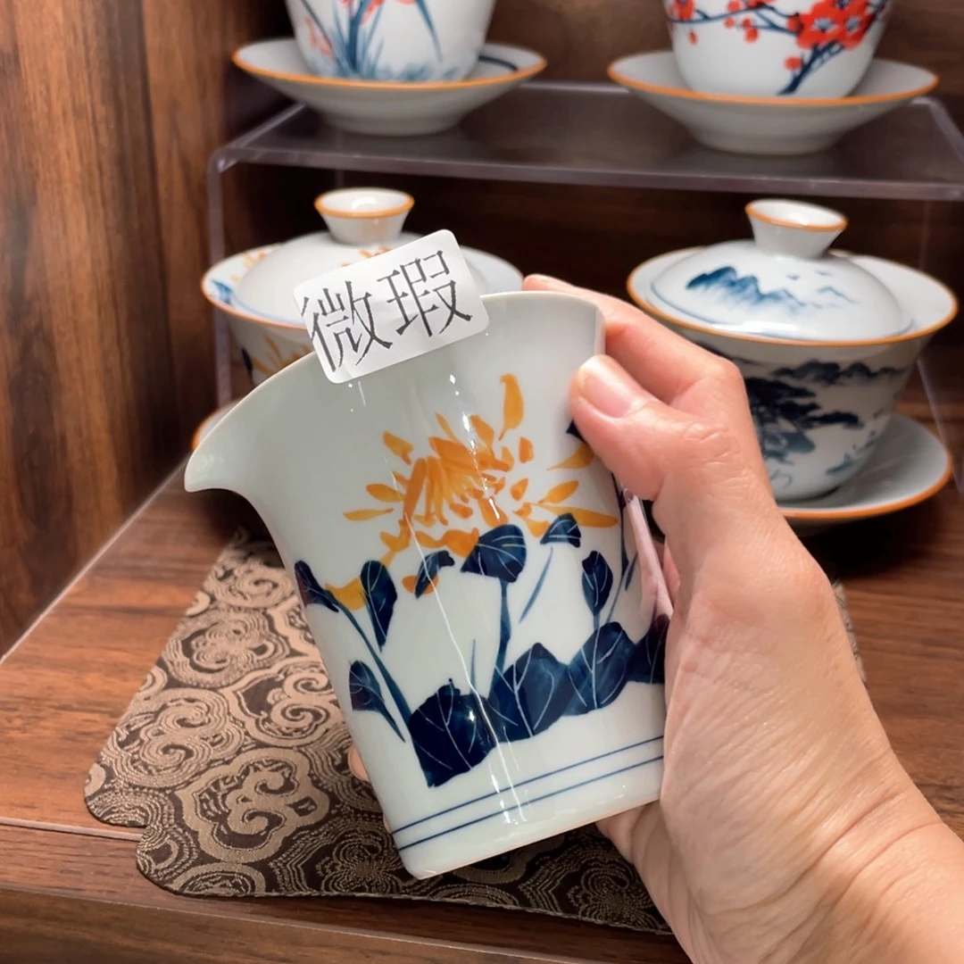釉下手绘茶具微瑕