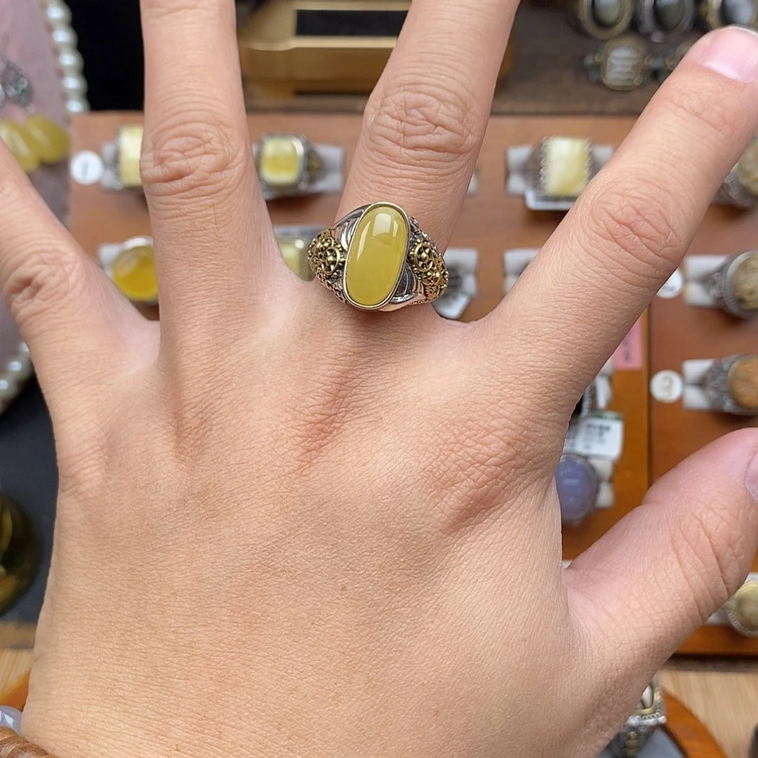 蜜蜡银S925镶嵌戒指