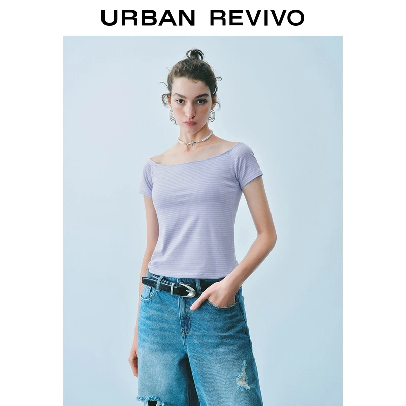 UR2025秋季新款女装时髦设计感撞色条纹修身短袖T恤UYY450241