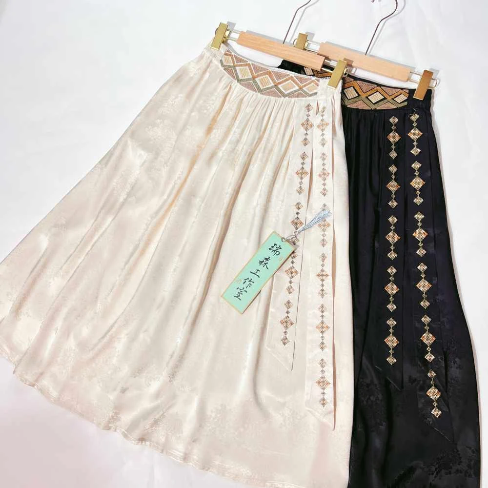 863 新中式国风纯色提花大摆伞裙流苏半身裙-腰围66-腰围86