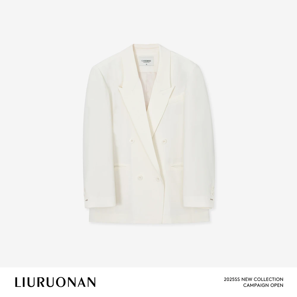 LIURUONAN 25SS【牡蛎白西装】极简V领气质轻奢纯色新款修身外套