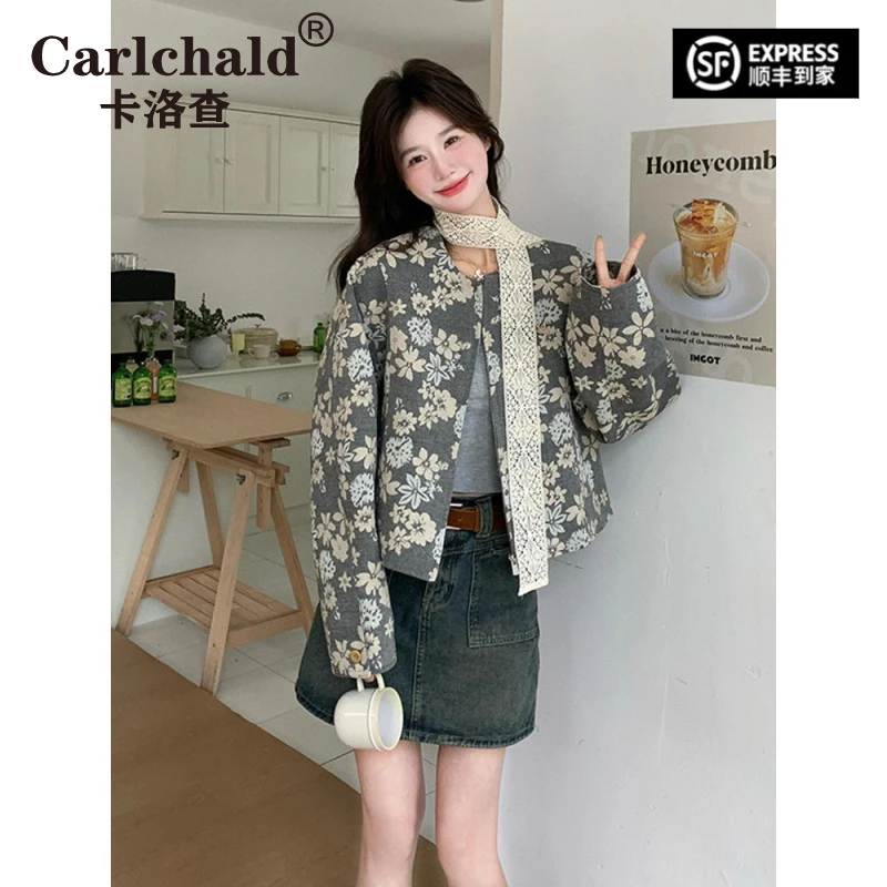 CARLCHALD卡洛查蕾丝飘带提花短外套女2025秋季新款独特超好看小