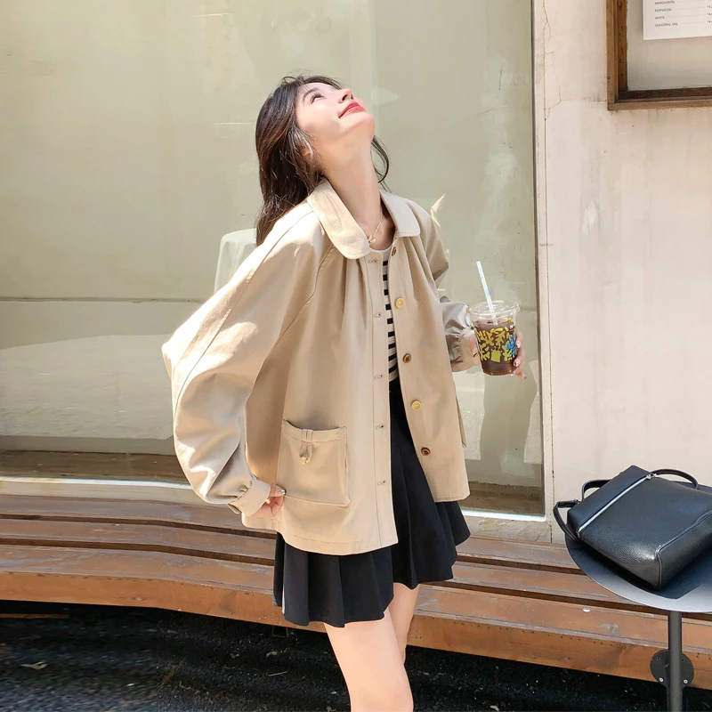 设计感短款卡其色风衣女2025春秋新款复古松弛感小众韩系风外套潮