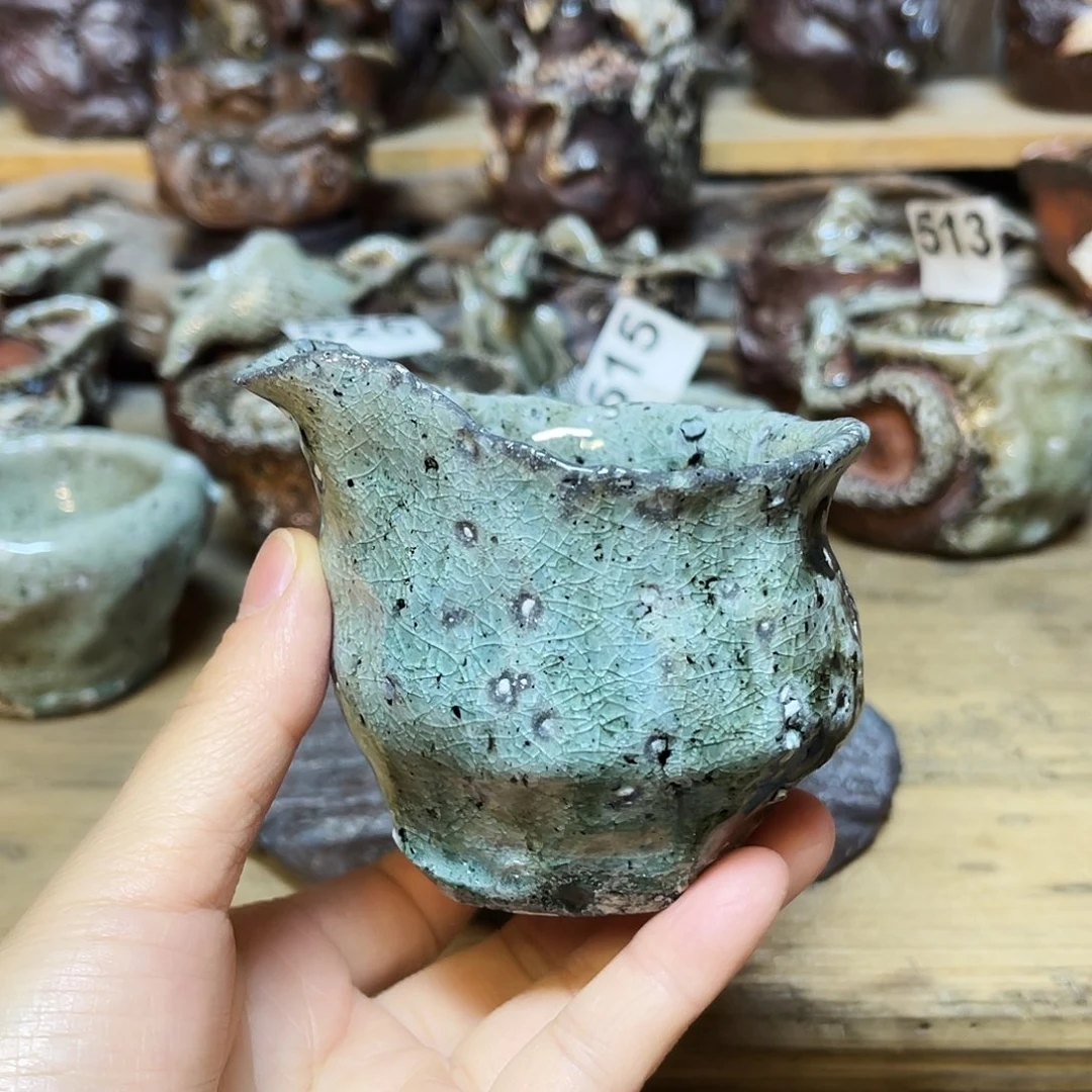 杯柴烧粗陶手捏公道杯