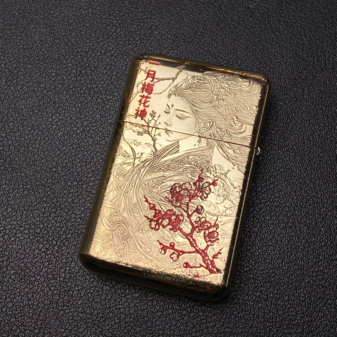 ZORRO佐罗790一月梅花神原铜精雕填砂超薄手感密封煤油打火机浮雕