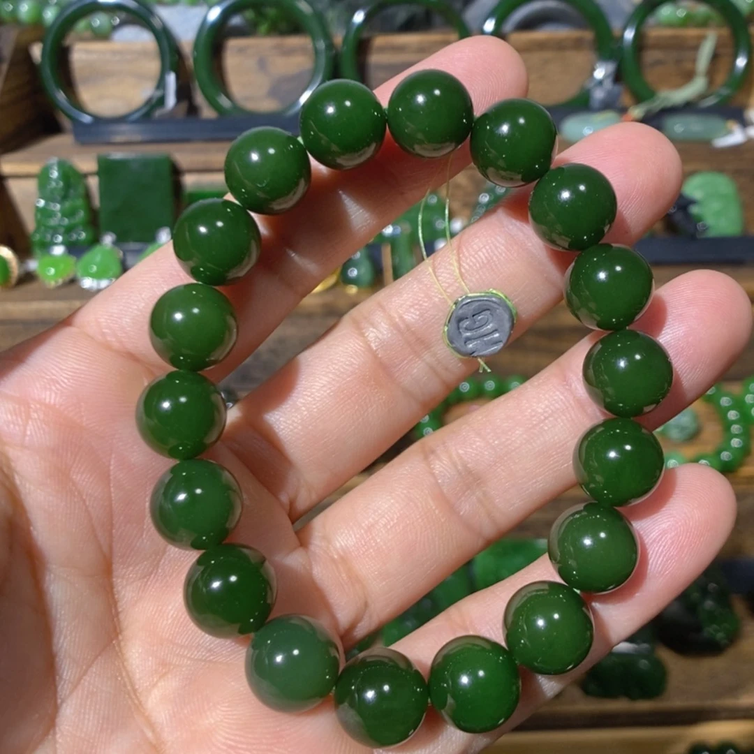 【闪购商品】吊坠(不含链)未镶嵌和田玉俄七菠菜绿手串 11