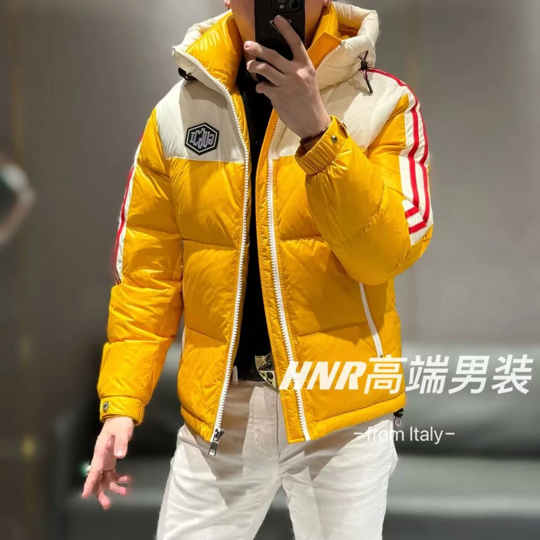 字母胸标拼接撞色秋冬新款男士休闲保暖连帽羽绒服5551