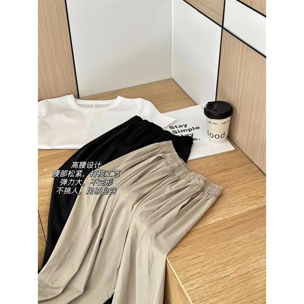 2025夏季新款胖MM显瘦阔腿裤女高腰休闲百搭山本裤直筒裤子6049