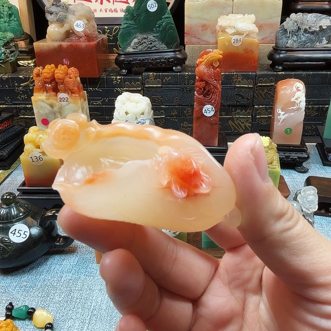 印石寿山石莲花把玩8