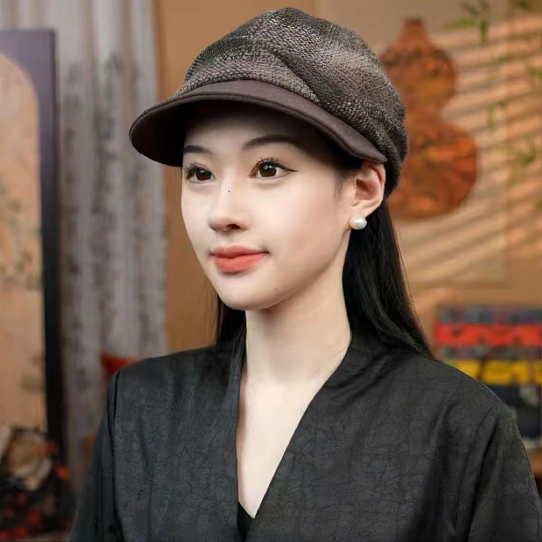 【保暖羊毛帽】护耳帽复古格纹贝雷帽女款2026新款爆款秋冬画家帽子