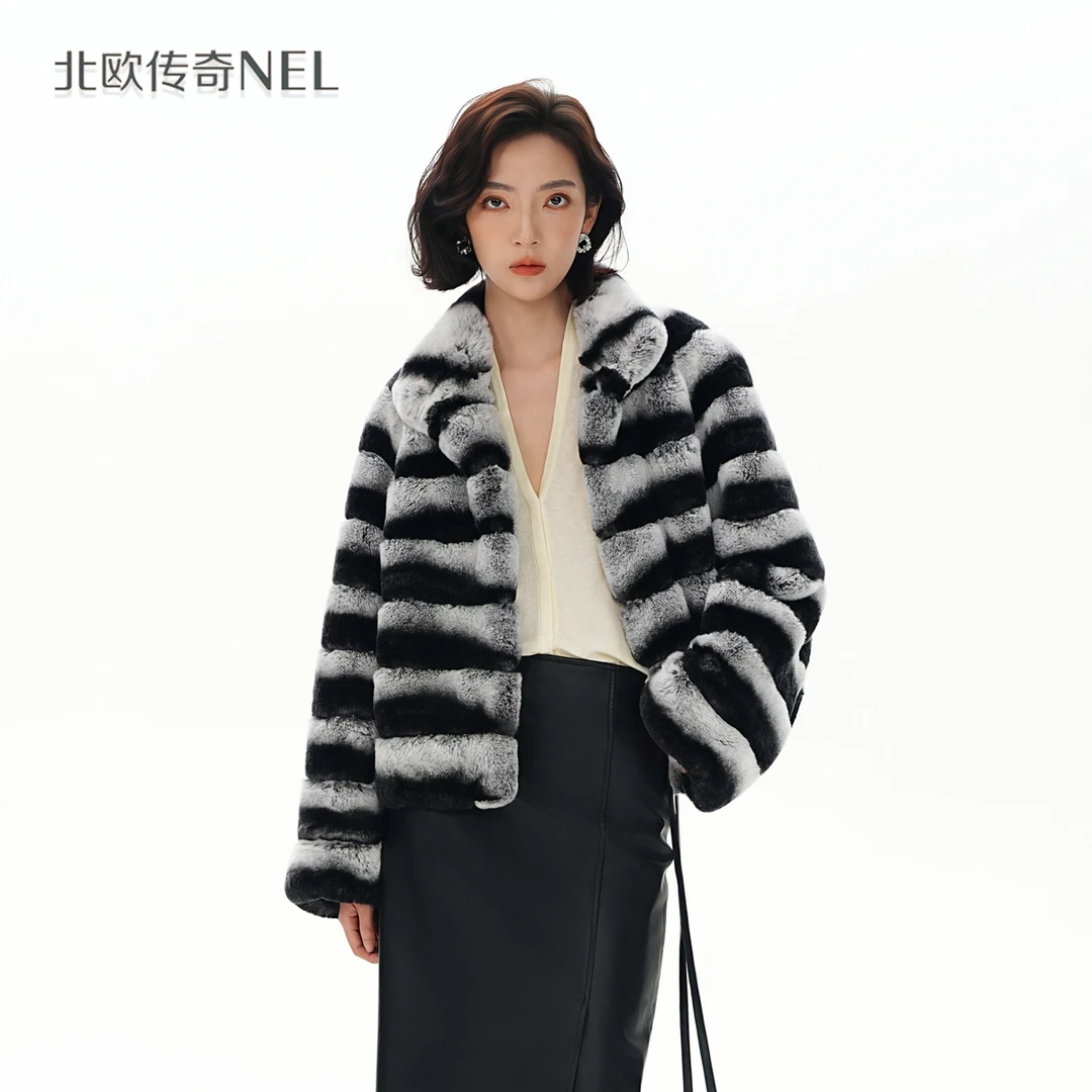 北欧传奇 香槟玫瑰 獭兔毛皮草25秋冬季新款立领外套女AJ4