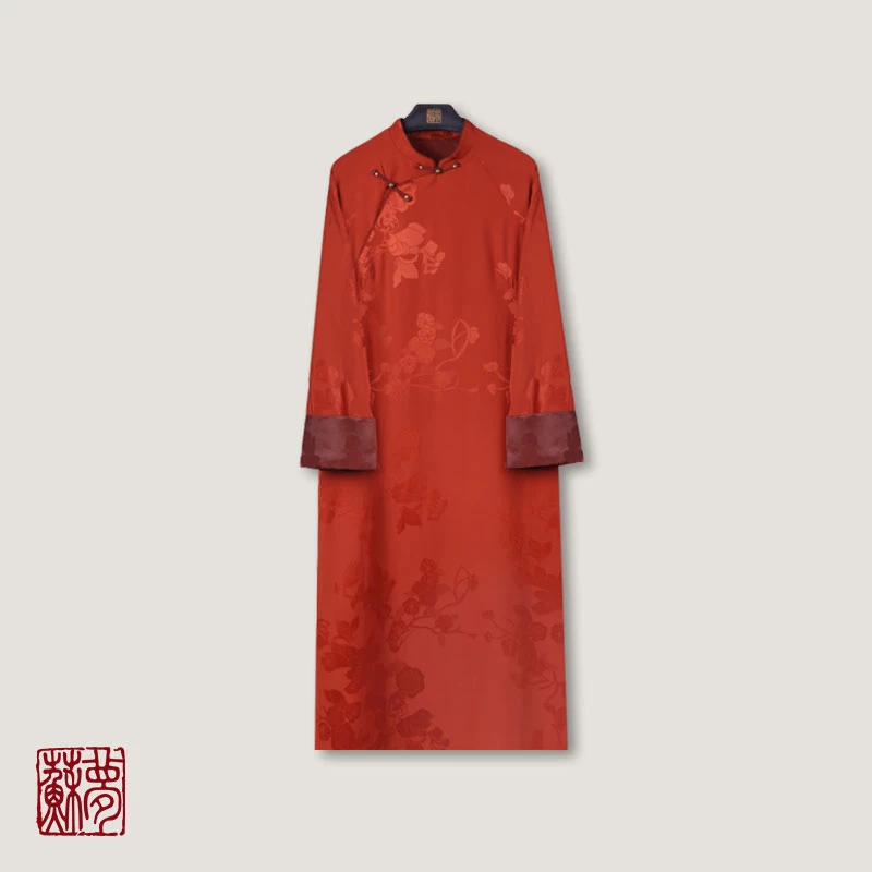 蘇夢晚妍立领斜襟大袍奥黛上衣长袖长款中式国风0101468