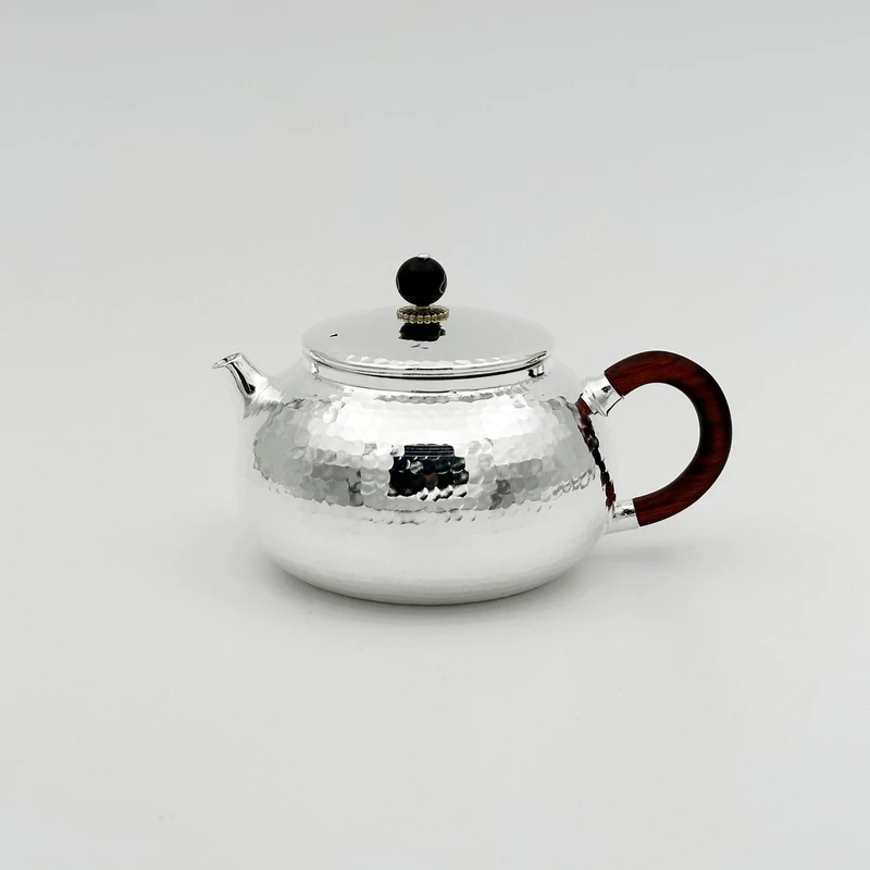 新品手工锤纹木把扁腹泡茶壶