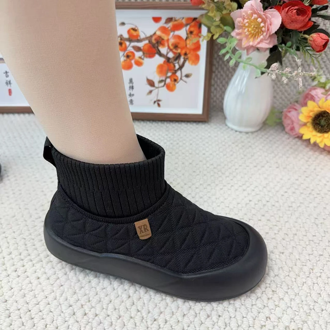 厚底防滑靴女雪地高帮冬季新款女鞋休闲加绒加厚棉鞋棉靴红