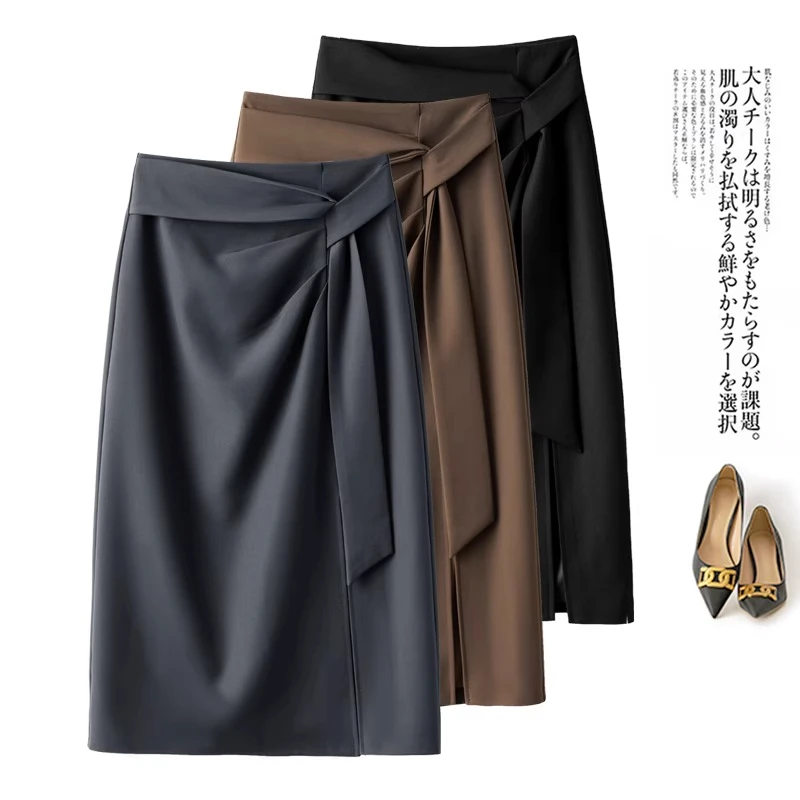 拉夏贝尔设计感直筒半身裙女夏季2025新款气质褶皱百搭显瘦直筒群