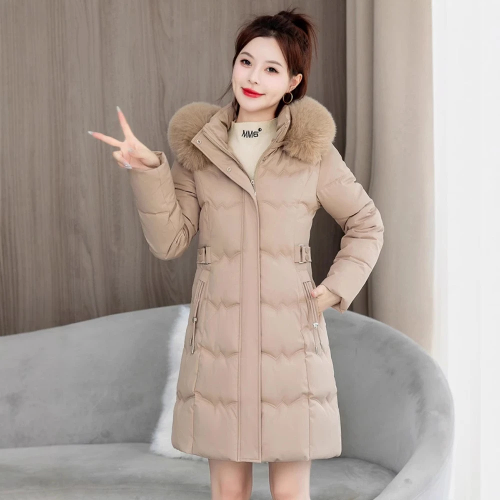 常规羽绒棉服女中长款棉衣韩版修身大毛领棉袄2025加厚棉袄女新款