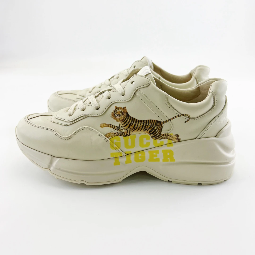 95新 GUCCI/古驰 38码/米色虎年特别款印花厚底老爹鞋/14863326