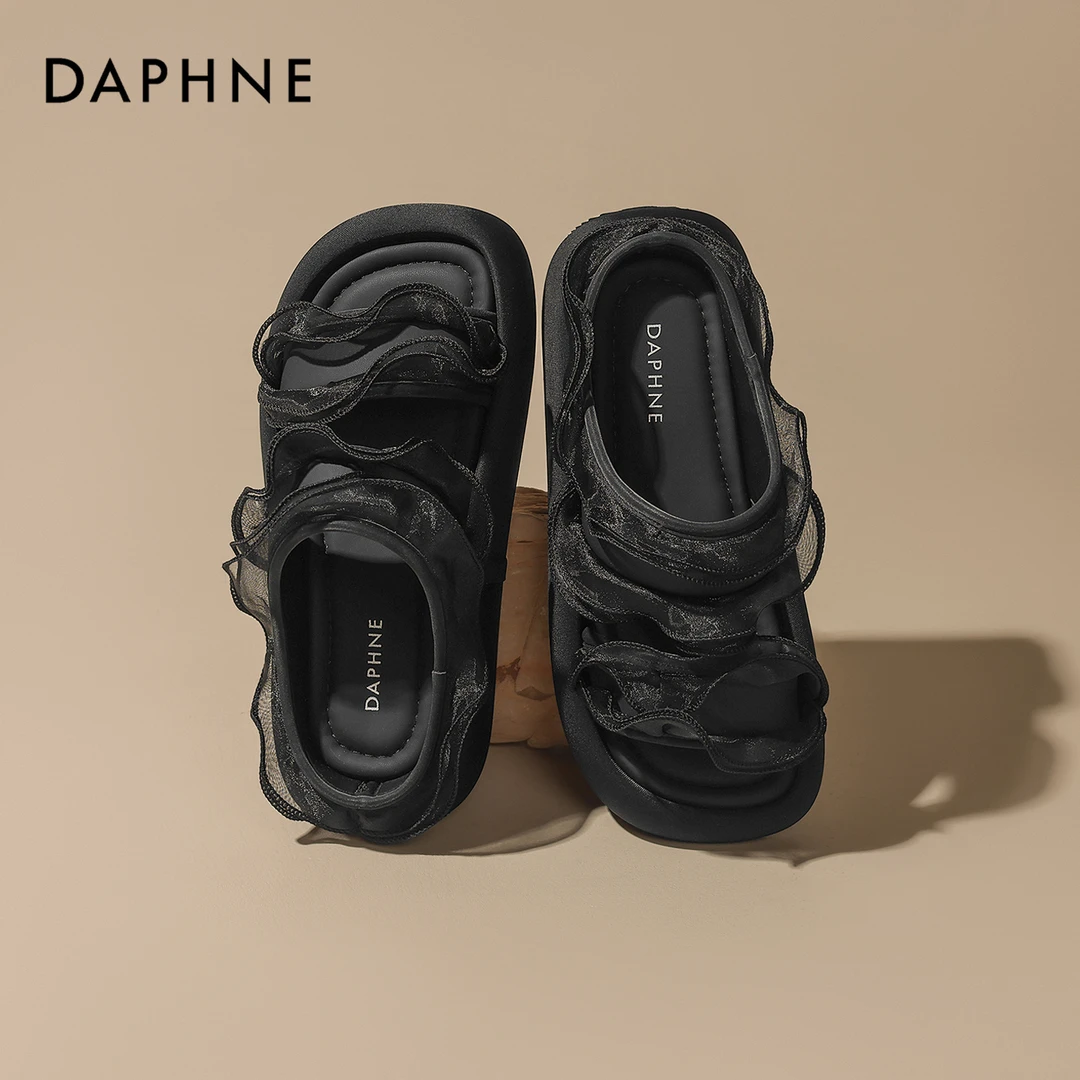 达芙妮新款厚底黑色凉拖鞋女2025夏季法式高级感一字拖时尚沙滩鞋