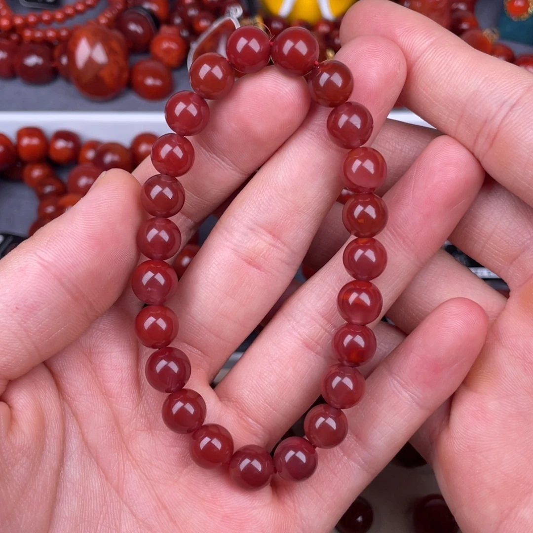 南红玛瑙未镶嵌其他8.8mm瓦西玫红双色原矿手串