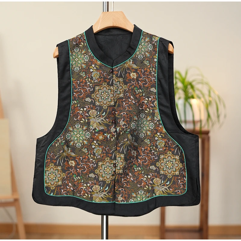 （宝相花-双面穿）新中式桑蚕丝宋锦原创设计立领高定女生精品马