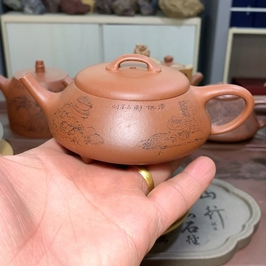 紫砂茶杯全手工制作工艺师作品原矿底槽青紫砂壶容量180