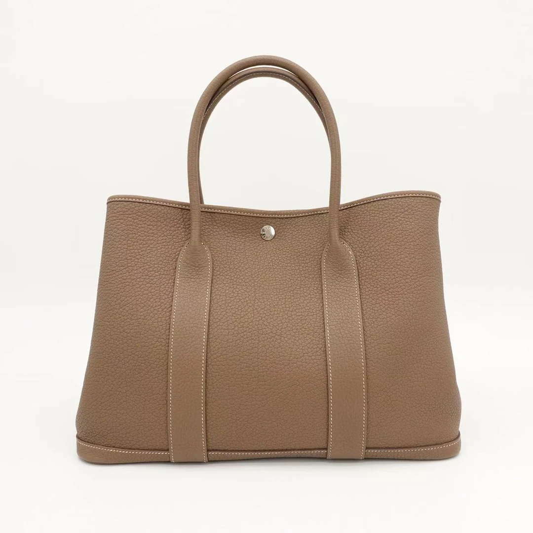 99新 Hermes/爱马仕 gardenparty36大象灰银扣手提包/17583439