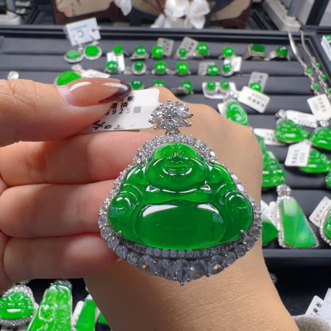 翡翠银S925镶嵌颈饰佛公