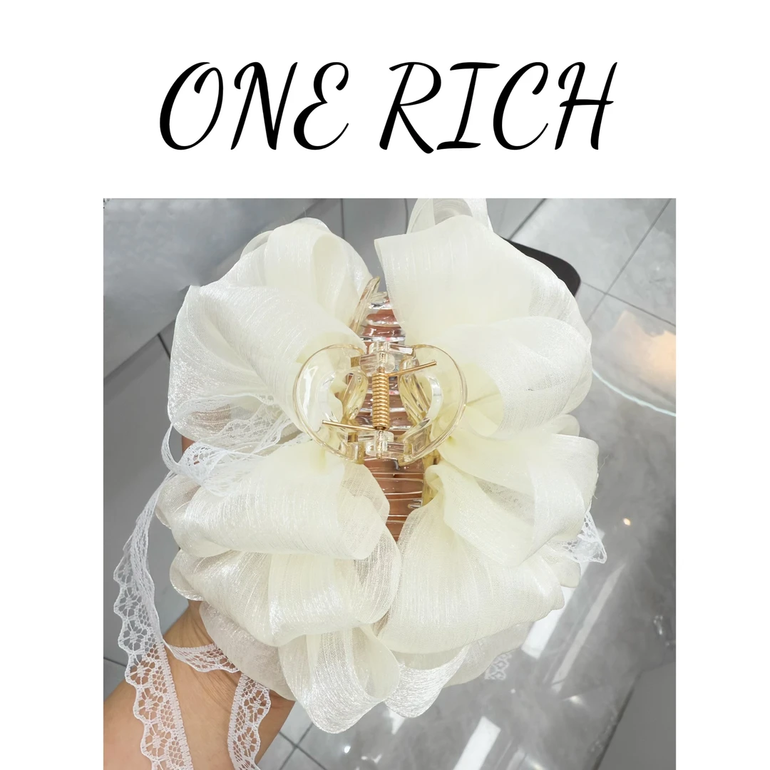 ONE RICH2025新款高级感气质花边蕾丝飘带薄纱后脑勺盘发抓夹