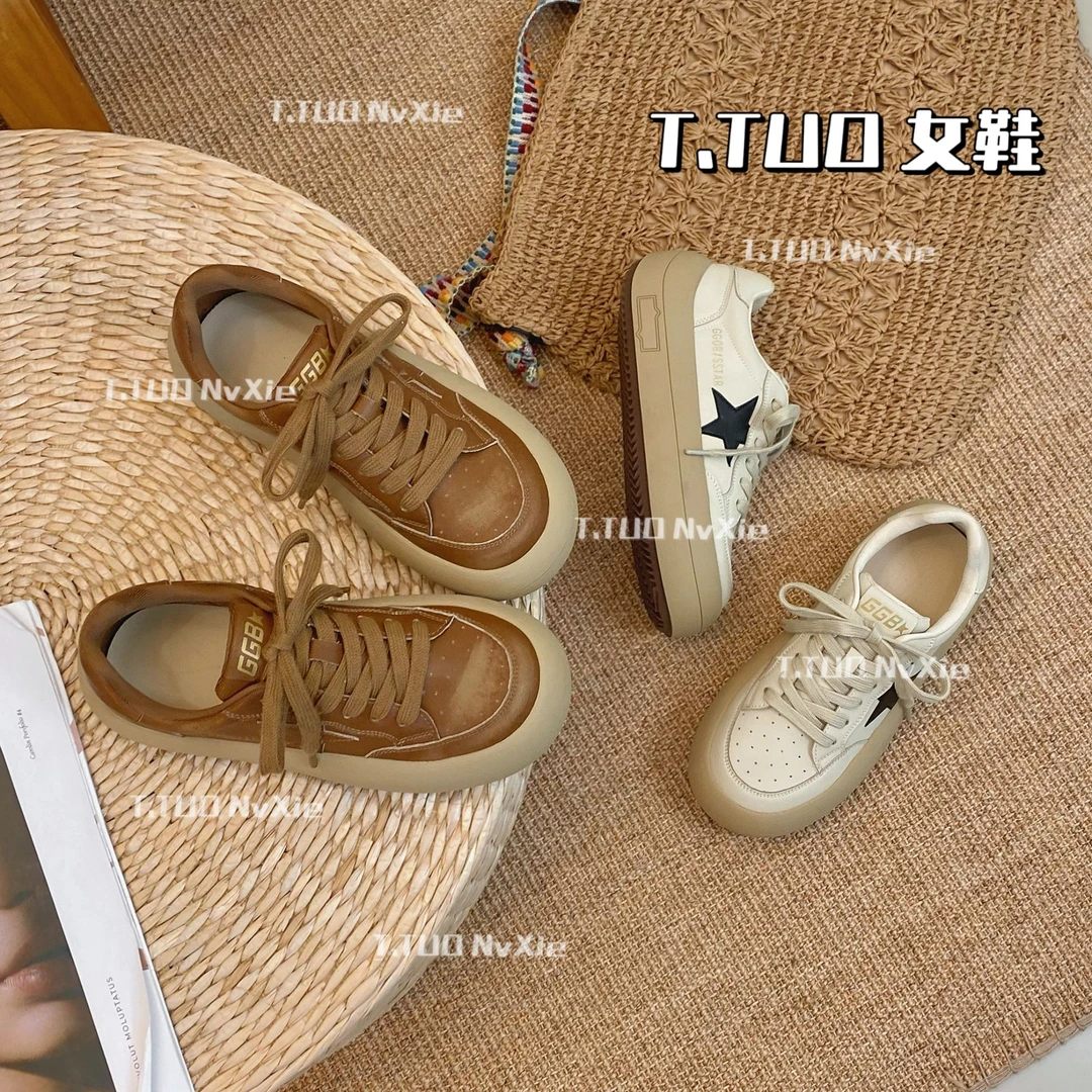 厚底擦脏星星鞋女2025秋季新款增高圆头小白鞋潮流板鞋百搭休闲鞋