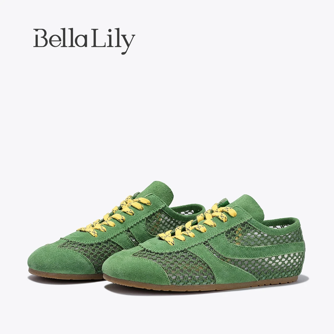 BellaLily2025夏季新款复古时尚休闲鞋网面透气软底鞋舒适阿甘鞋