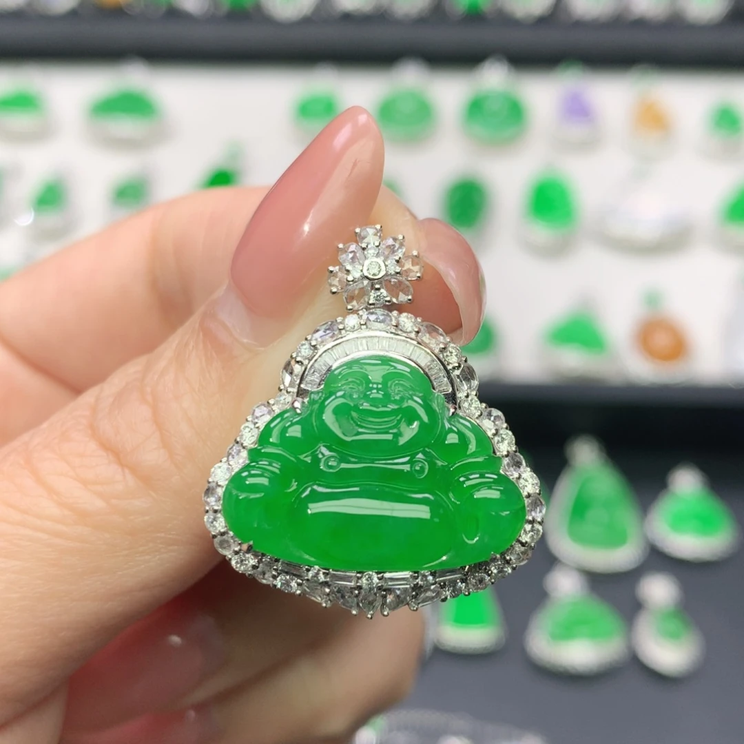 翡翠18K金镶嵌吊坠(不含链)