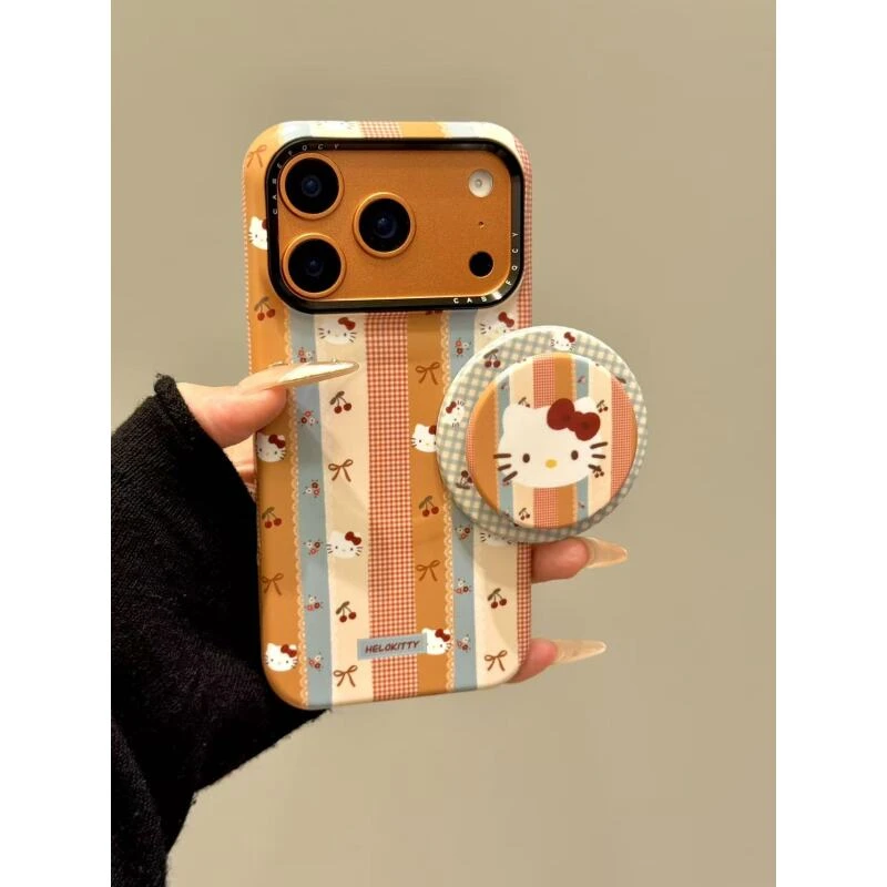 甜美可爱条纹樱桃猫咪脑袋适用ihone17promax苹果16pro手机壳新款