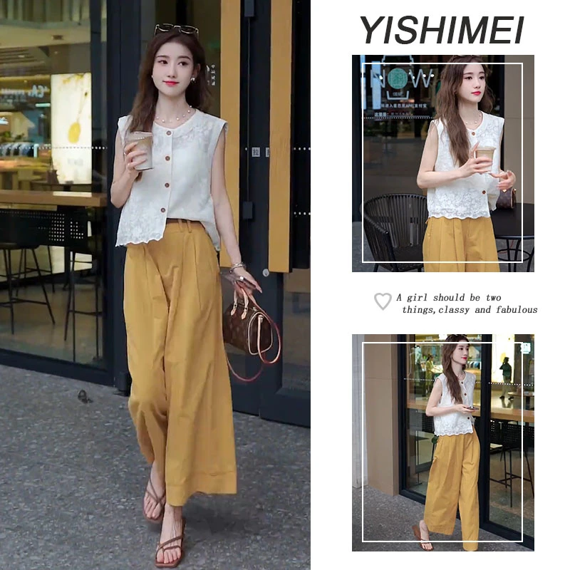 今年流行两件套2025年新款韩系百搭简约无袖上衣显瘦休闲裤两件套