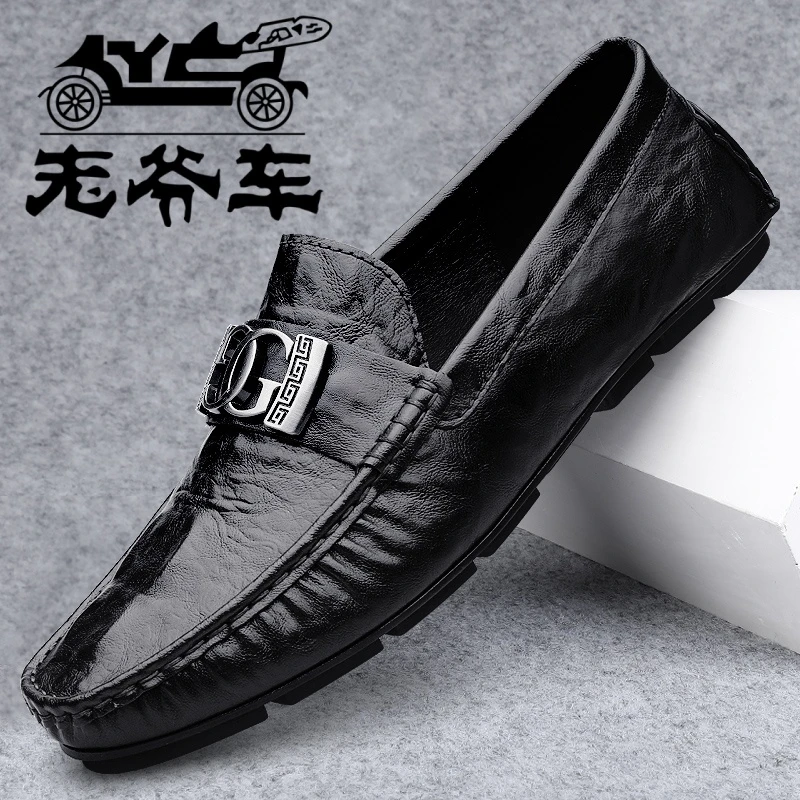 意大利老爷车品牌豆豆鞋秋冬款男士商务皮鞋时尚休闲潮流韩版男鞋