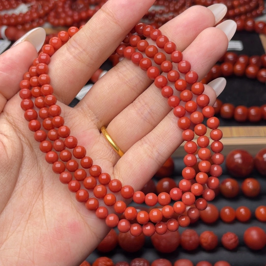 南红玛瑙未镶嵌手串Y5mm收藏满色满肉偏锦红长链