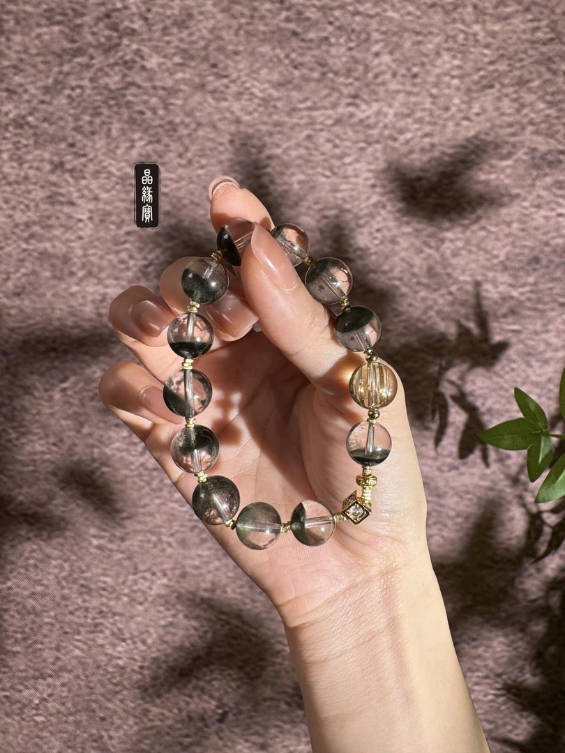 【晶缘宝】藏星-天然绿幽灵聚宝盆钛晶招米水晶11-12mm