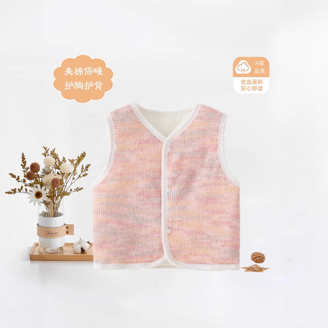 新生儿宝宝马甲护肚坎肩中厚款背心格子新款秋冬小童婴儿棉马甲