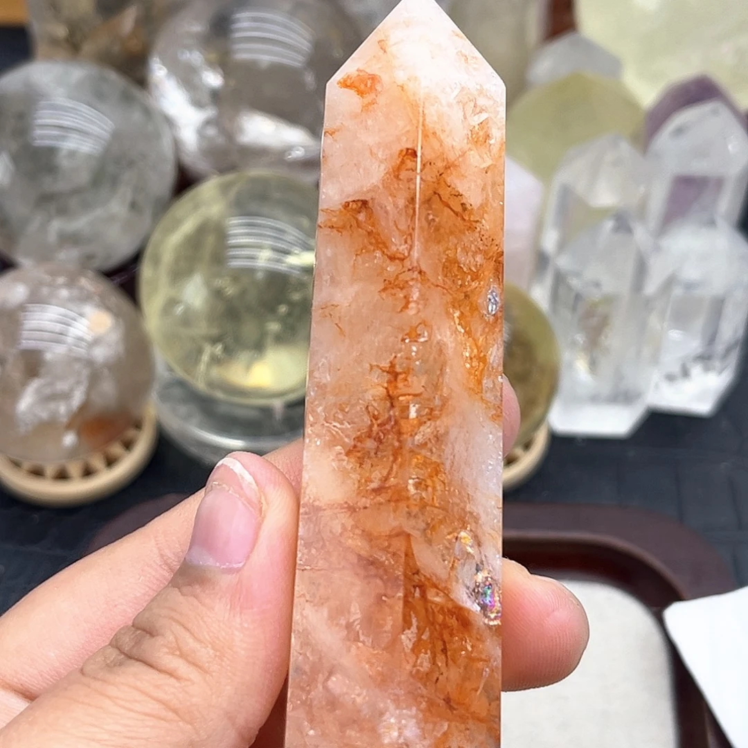 珠宝半成品水晶未镶嵌1 爆彩黄胶花柱子