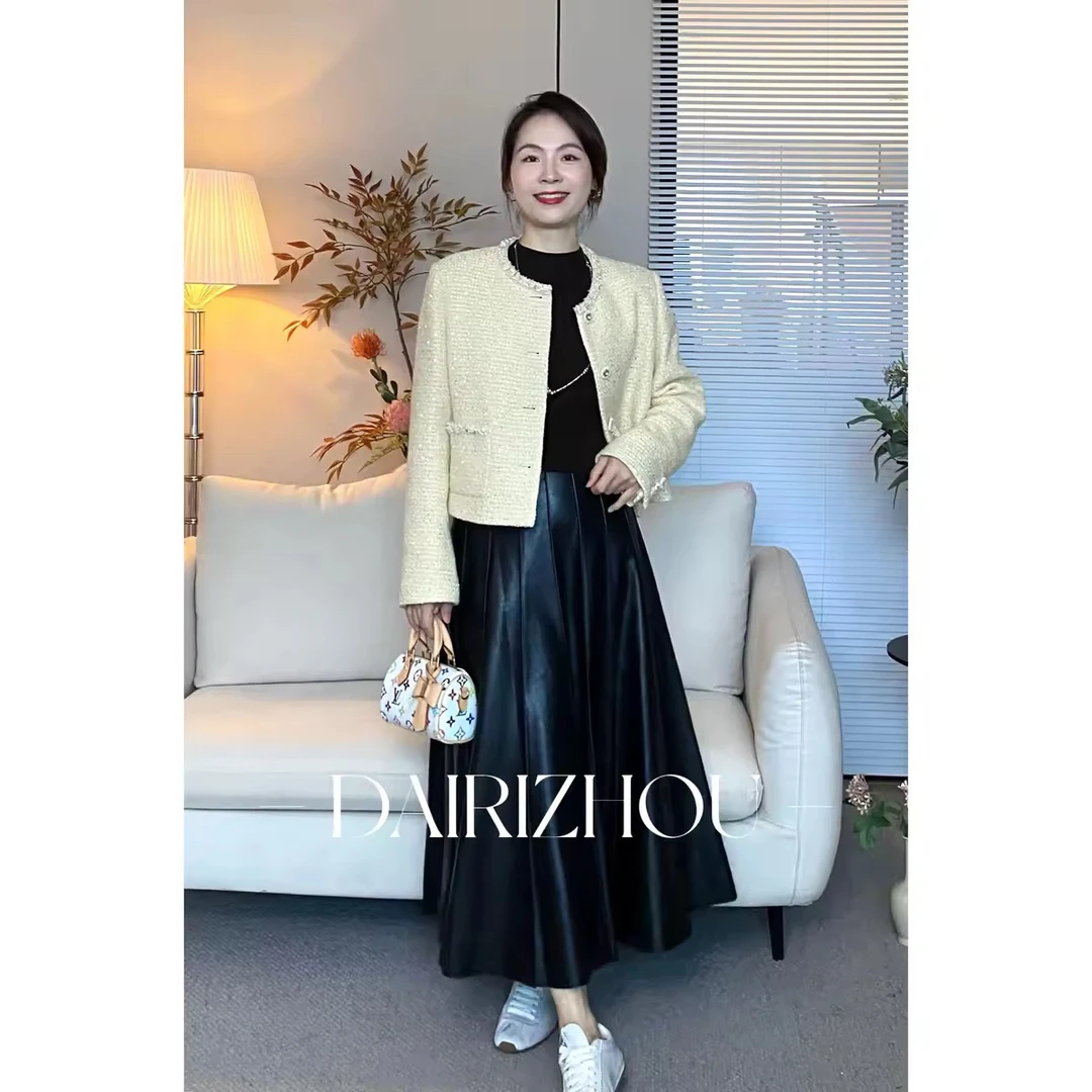 DAIRI  ZHOU▪️潜质的优秀   高腰立体压褶pu皮半身裙百搭简约百搭