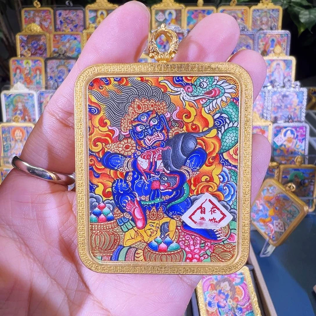 吊坠黑财热贡纯手绘唐卡