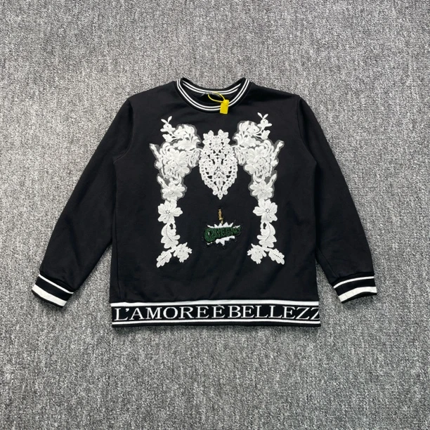 5347/D&G 黑色花卉刺绣圆领长袖卫衣/40码/98新