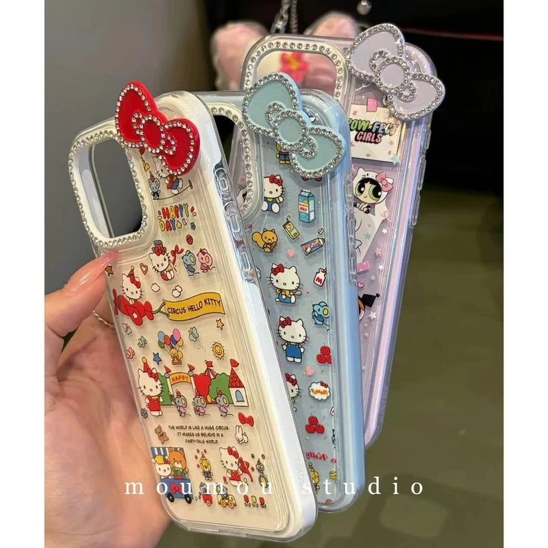 镜头框钻气垫蝴蝶结满屏猫咪适用iPhone15promax苹果16手机壳14女