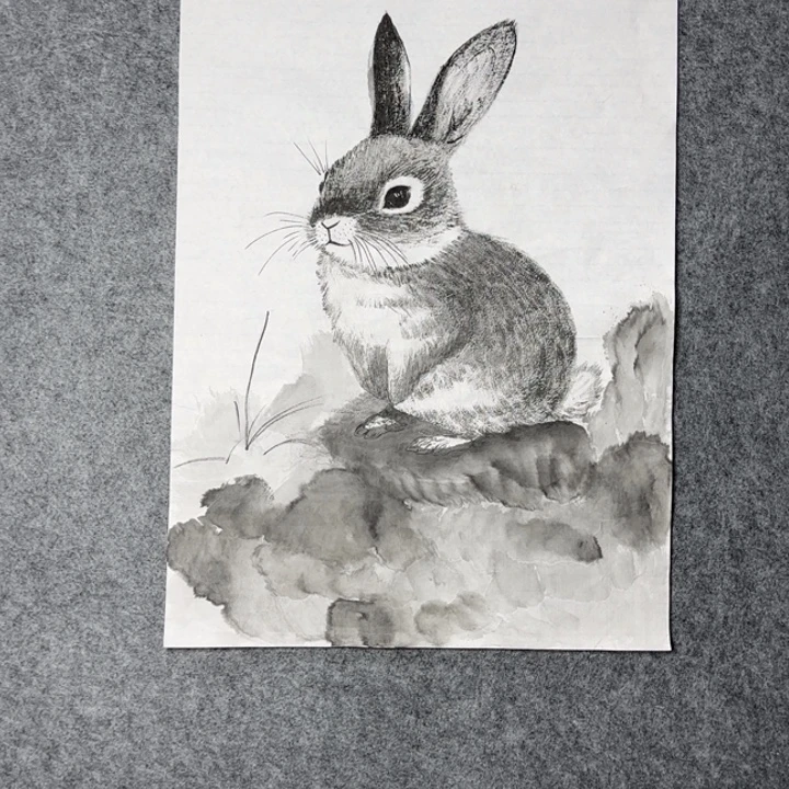 国画手绘国风兔子图
