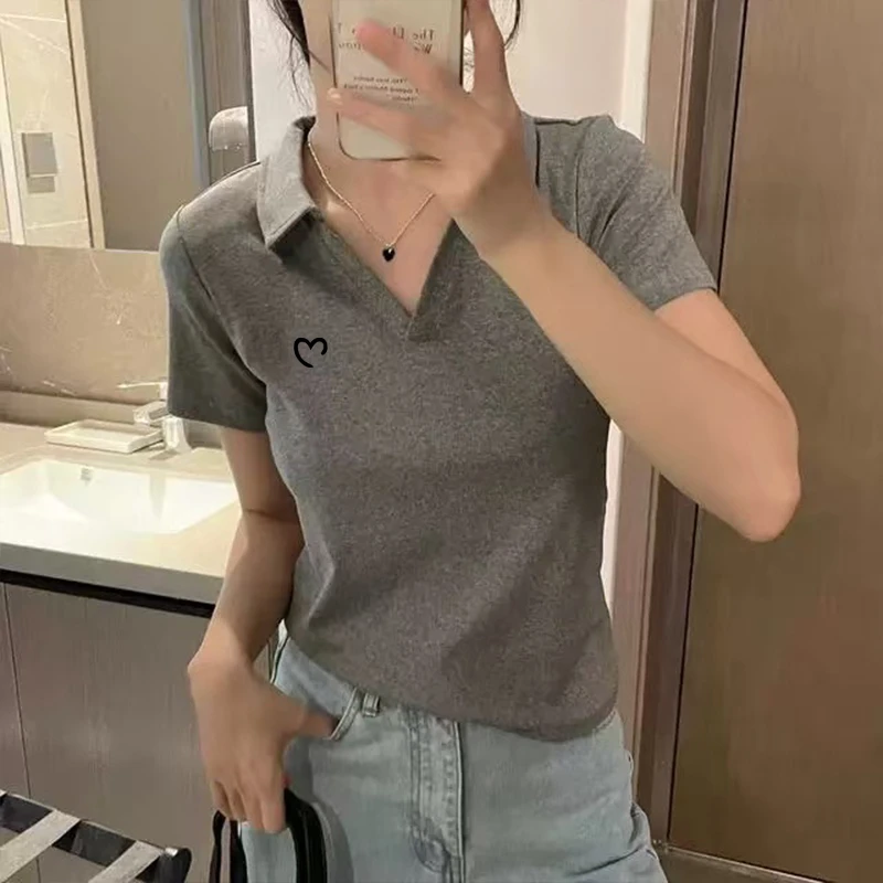 正肩polo领短袖t恤女夏季新款显瘦设计感小个子短款洋气时尚上衣