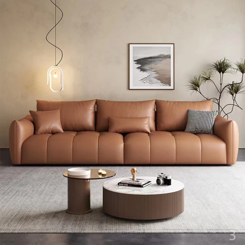 现代简约奶油风沙发意式猫爪皮客厅沙发组合小户型转角直排皮沙发