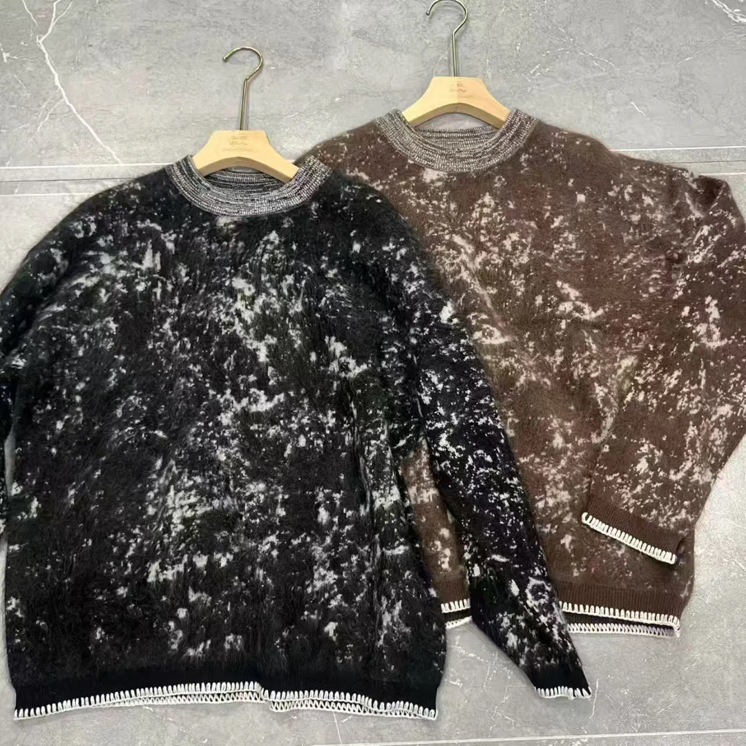 25年秋冬拉MY家羊绒拉绒重磅水墨画/两色/圆领花纱毛衣