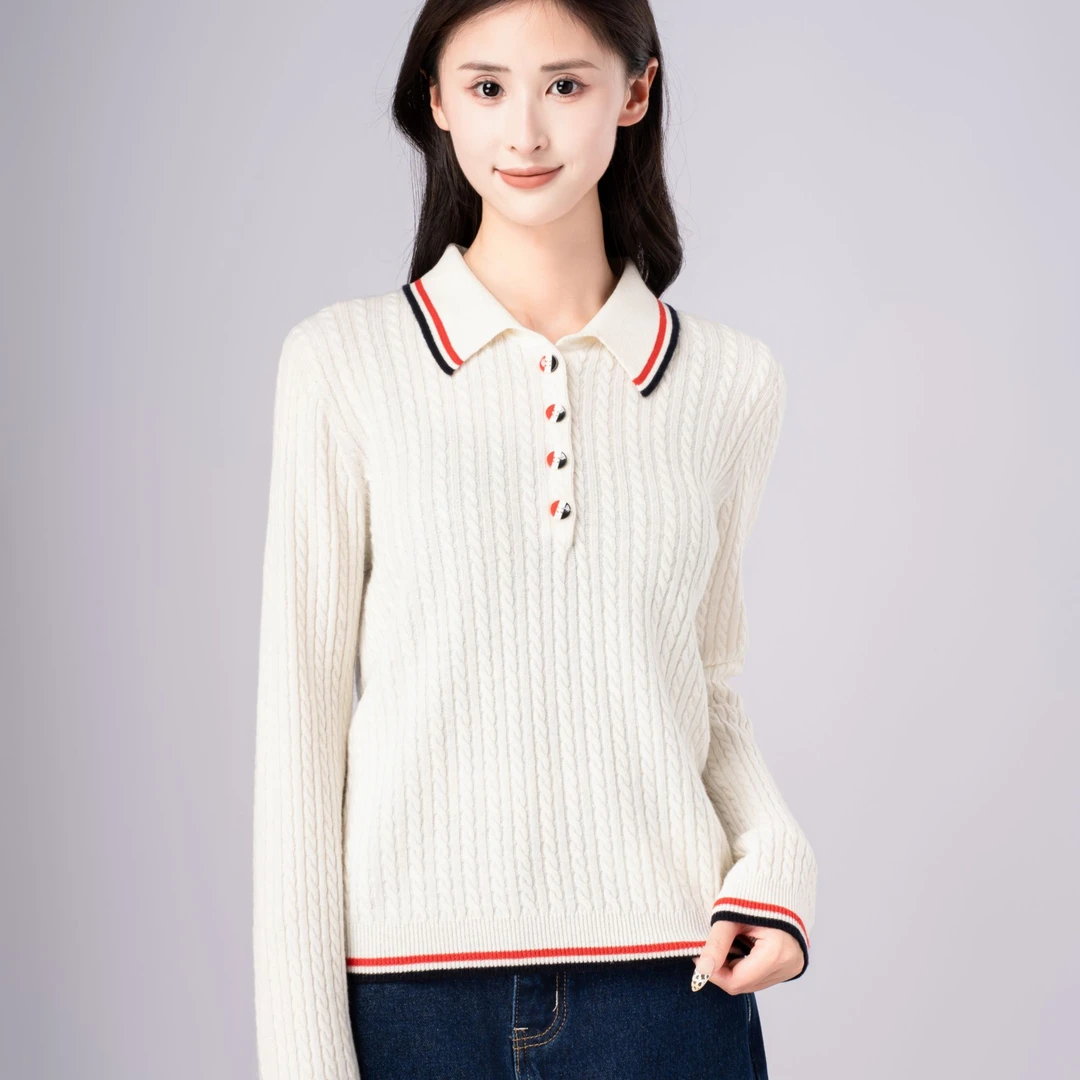 【DAWANG】早春开衫女经典翻领百搭TB上衣小个子羊100羊毛-2A7286